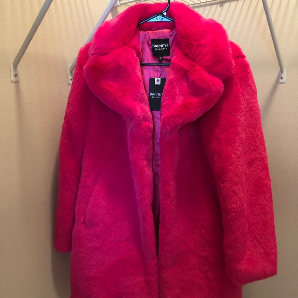 Barney’s Originals Faux Fur Coat in Neon Pink